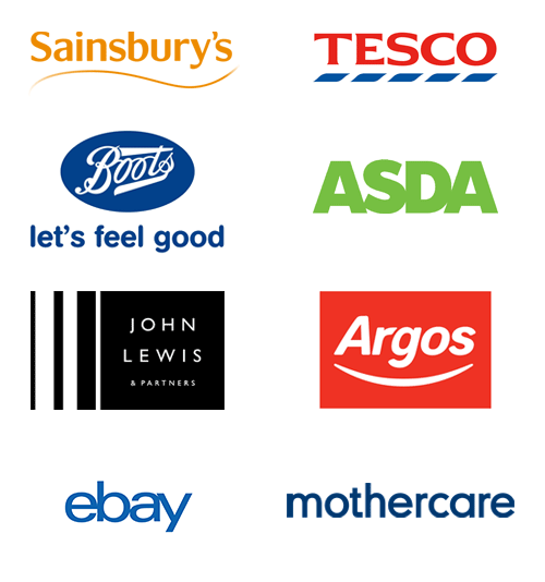 retailer-logos-Autumn-2019 Brand logos for retailers Sainsbury's, Tesco, Boots, ASDA, John Lewis, Argos, Ebay and Mothercare