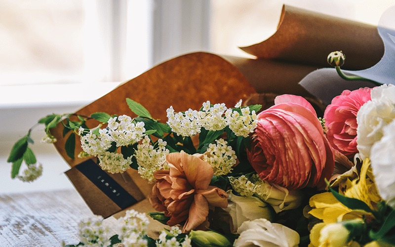 A bouquet of colourful flowers.