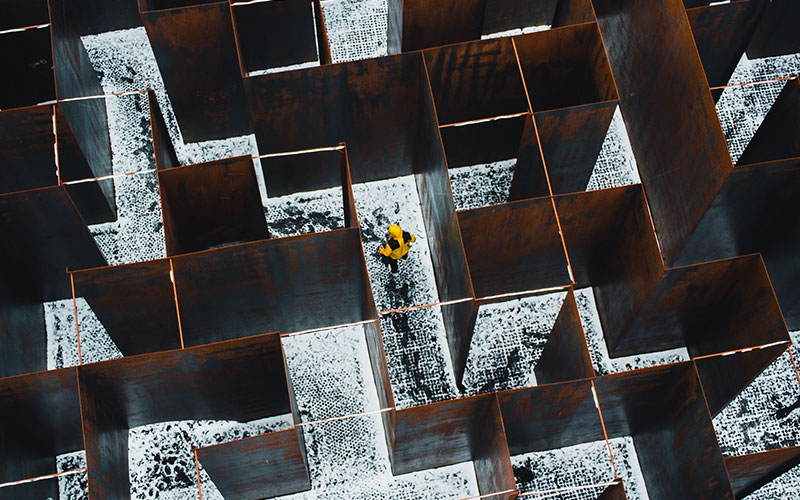 A bird's-eye view of a maze.