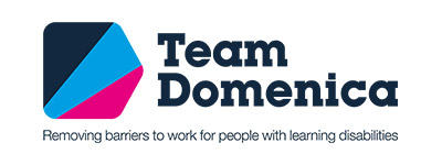 A Logo for Team Domenica stating that they're removing the barriers to work for people with learning disabilities