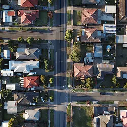 An aerial view of a suburban neighbourhood