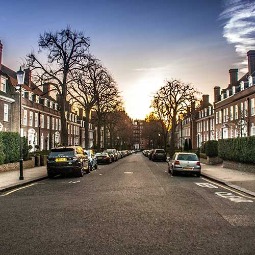 A view of a neighbourhood road in the UK