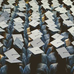Rows of university students at a graduation ceremony