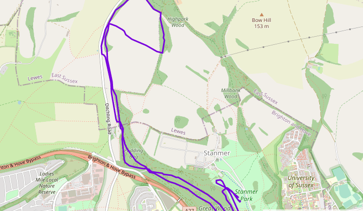 frankie-map Frankie's path through Stanmer Park during the Brighton Trail Run for Team Domenica