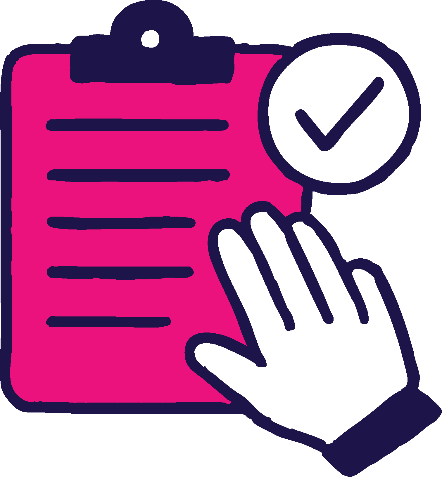 Hand and pink clipboard