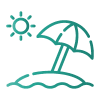 Illustration of a beach umbrella on a little island with the sun shining